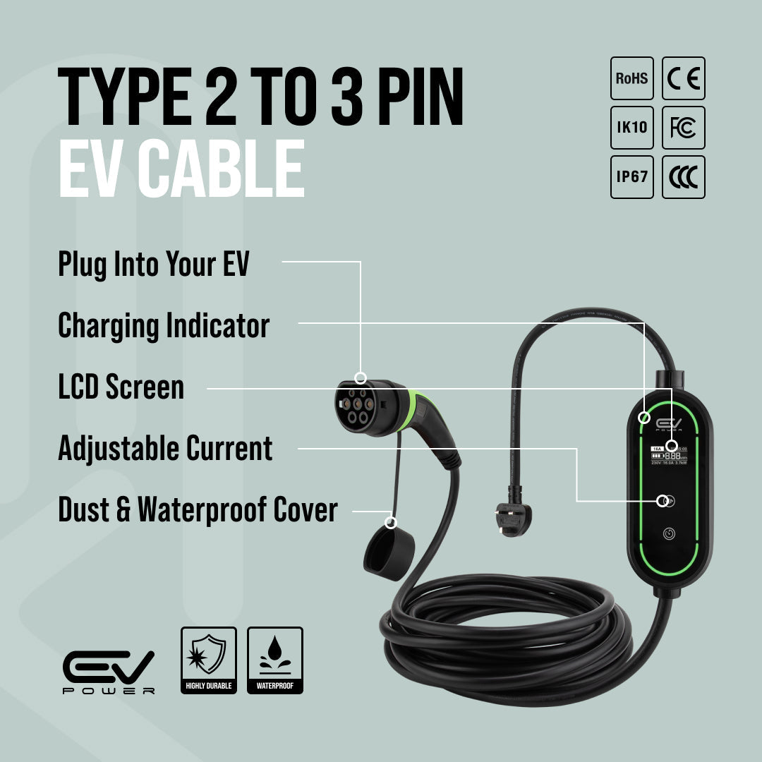 Type 2 to 3 Pin Charging Cable
