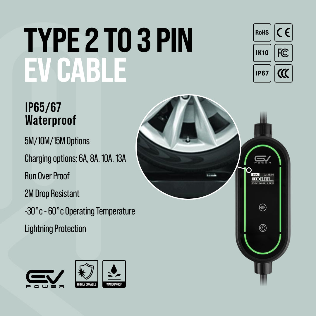 Type 2 to 3 Pin Charging Cable