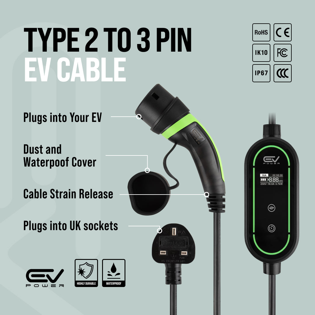 Type 2 to 3 Pin Charging Cable